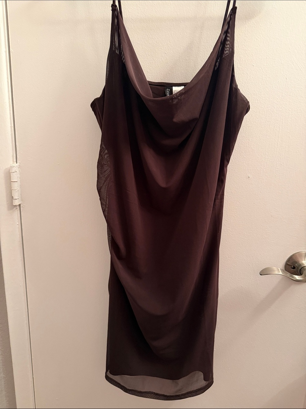 Divided Satin Cowl Slip Dress - Deep Chocolate